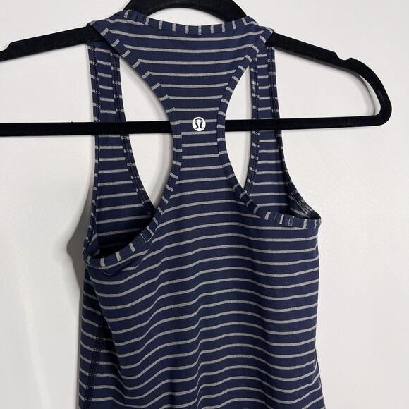 Lululemon Womens 2 Naval Blue Heather Gray Stripe Cool Racerback Tank Top Scoop - Picture 5 of 6